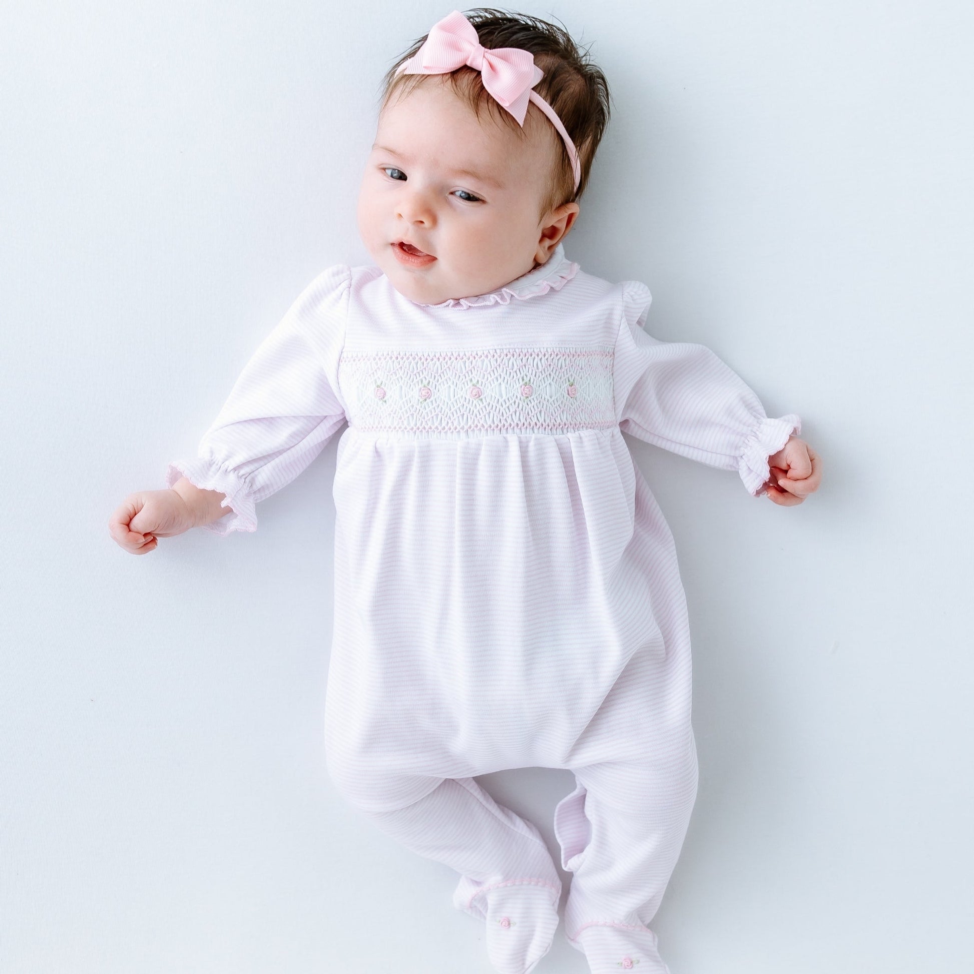 Julia Smocked Footie - Pink - Magnolia BabyFootie