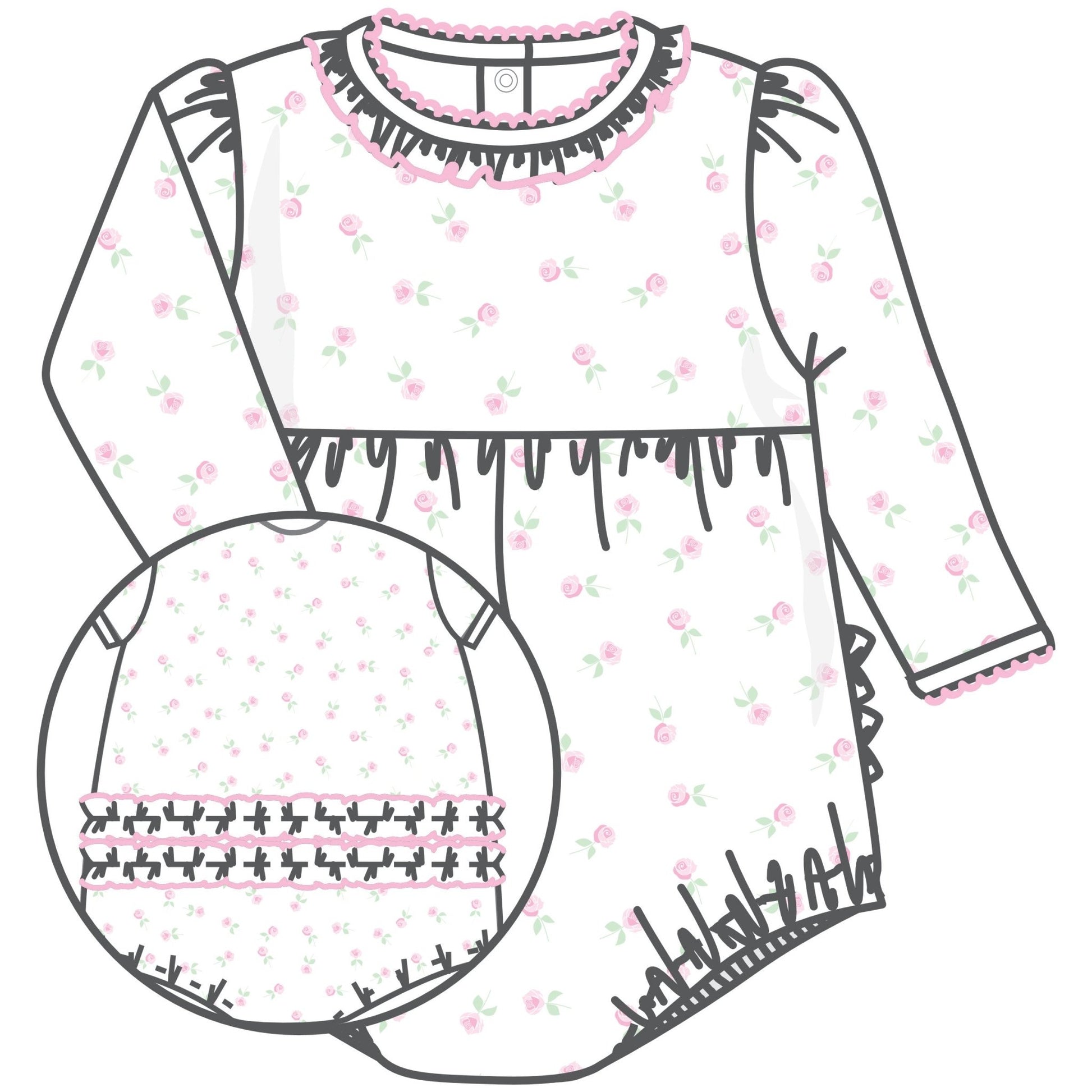 Juliette's Classics Print Ruffle Long Sleeve Bubble - Magnolia BabyBubble