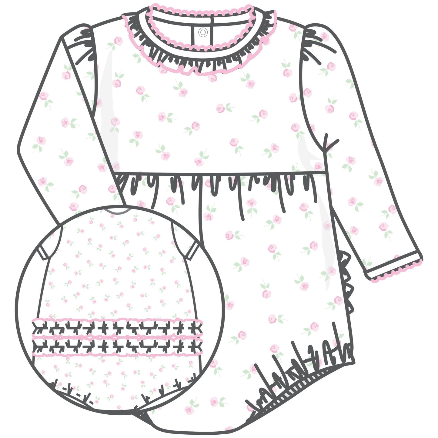 Juliette's Classics Print Ruffle Long Sleeve Bubble - Magnolia BabyBubble