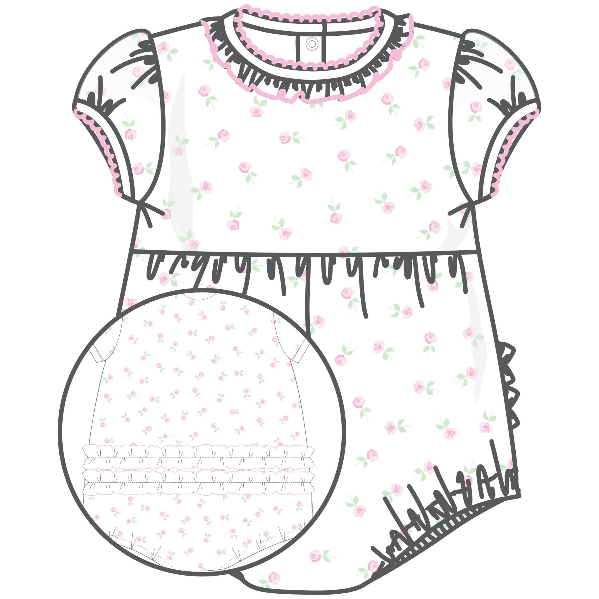 Juliette's Classics Print Ruffle Short Sleeve Bubble - Magnolia BabyBubble