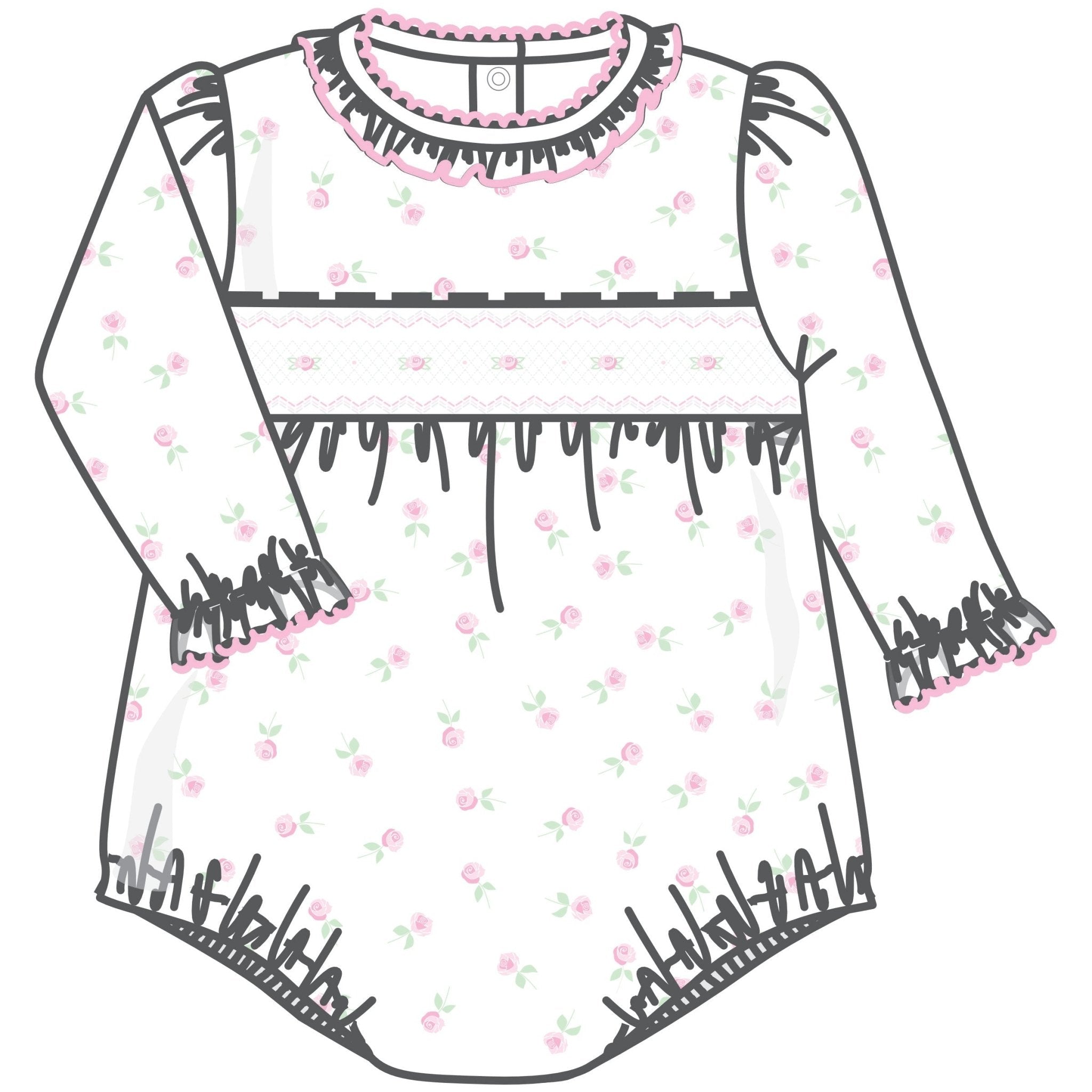 Juliette's Classics Smocked Print Long Sleeve Bubble - Magnolia BabyBubble