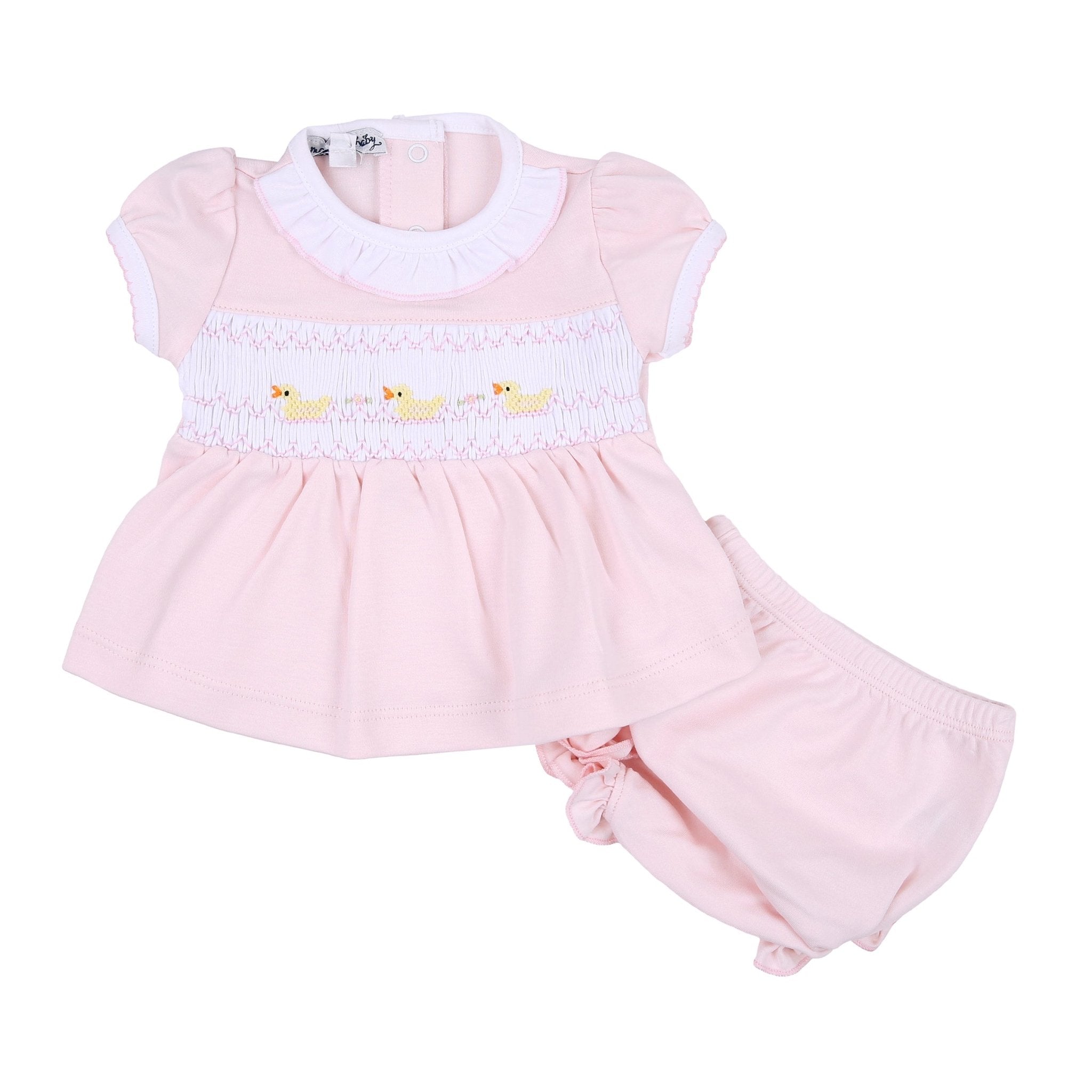 Just Ducky Classics Pink Smocked Ruffle Short Sleeve Diaper Cover Set - Magnolia BabyDiaper Cover