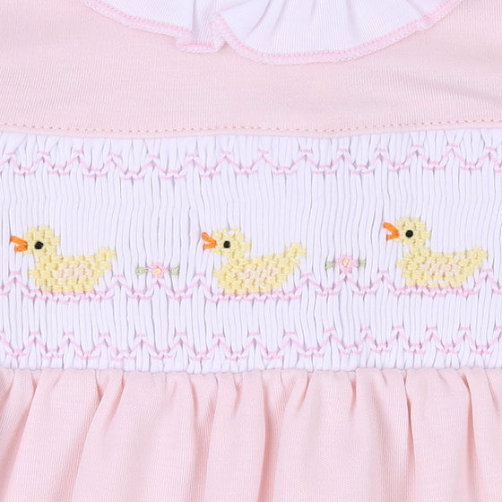 Just Ducky Classics Pink Smocked Short Sleeve Girl Gathered Gown - Magnolia BabyGown