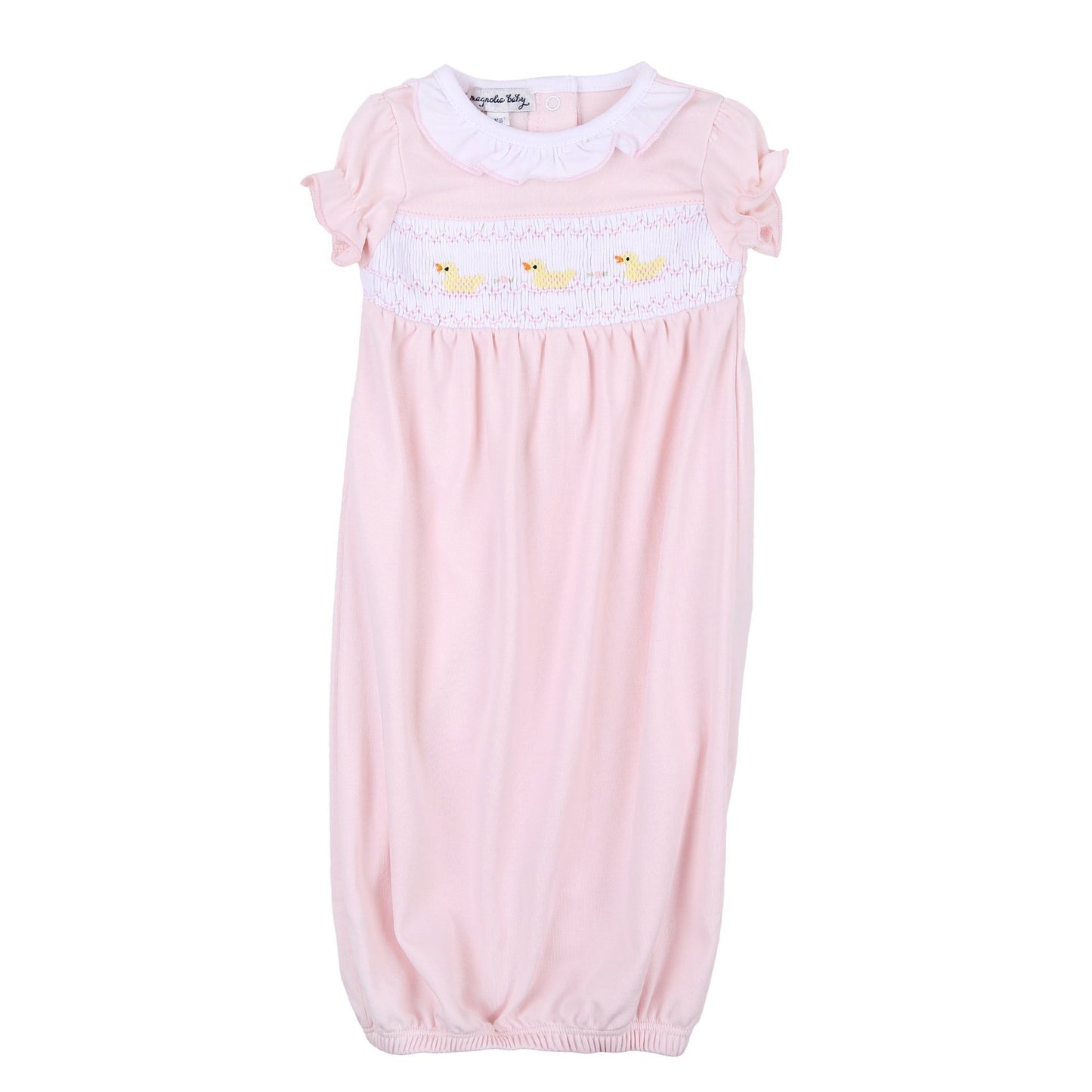 Just Ducky Classics Pink Smocked Short Sleeve Girl Gathered Gown - Magnolia BabyGown