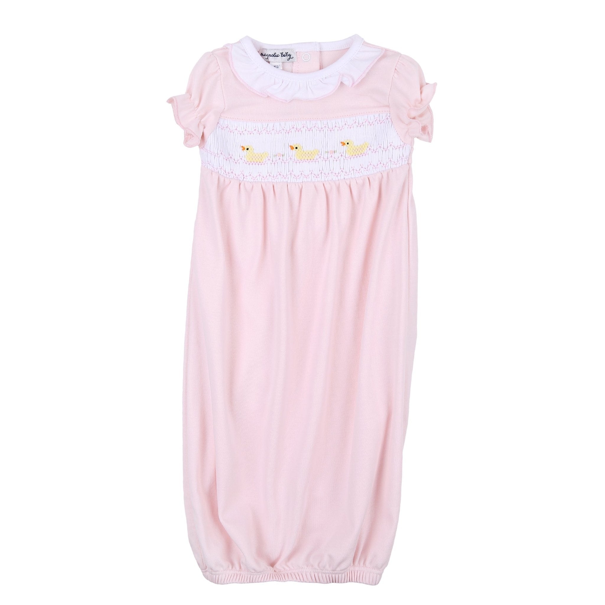 Just Ducky Classics Pink Smocked Short Sleeve Girl Gathered Gown - Magnolia BabyGown