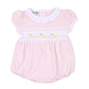 Just Ducky Classics Pink Smocked Short Sleeve Girl Toddler Bubble - Magnolia BabyBubble