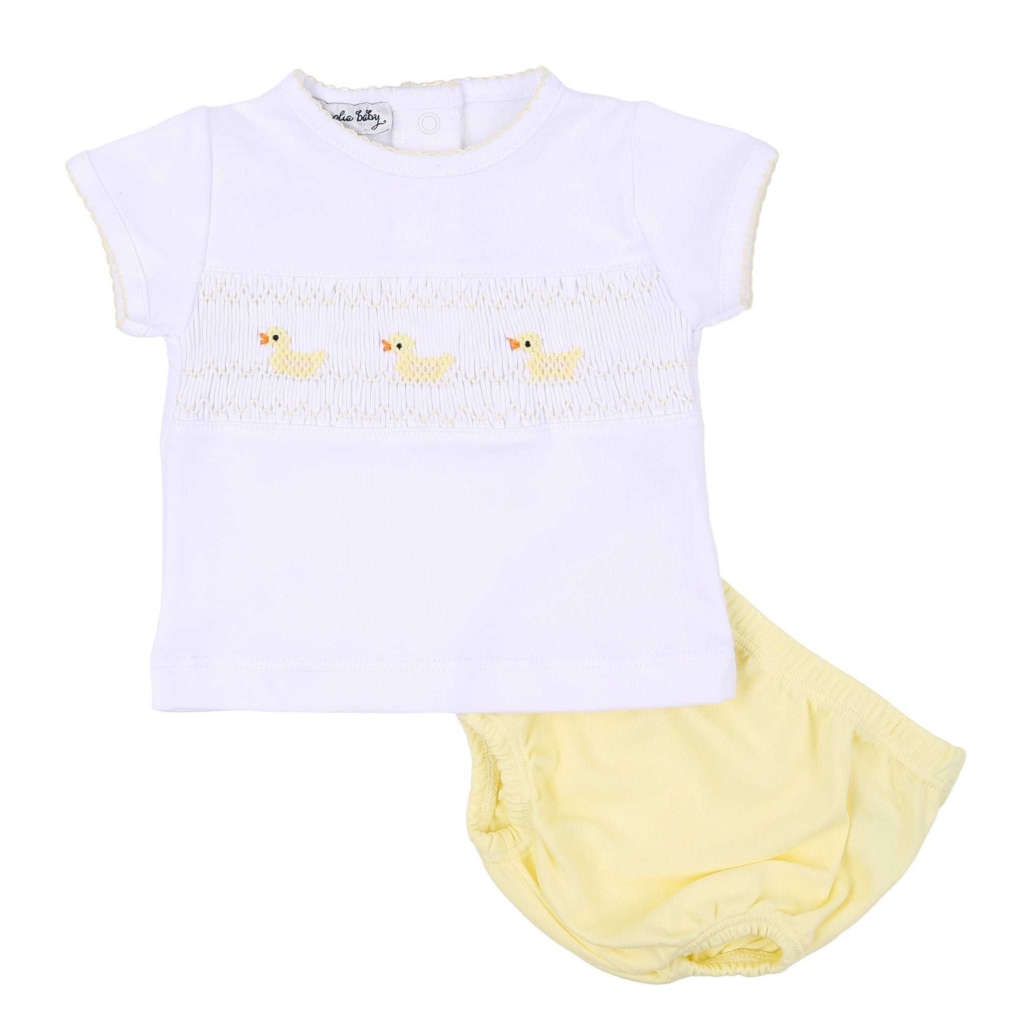 Just Ducky Classics Yellow Smocked Short Sleeve Diaper Cover Set - Magnolia BabyDiaper Cover