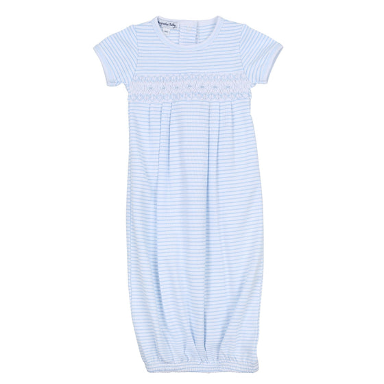 Katie & Kyle Blue Smocked Short Sleeve Pleated Gown - Magnolia BabyGown