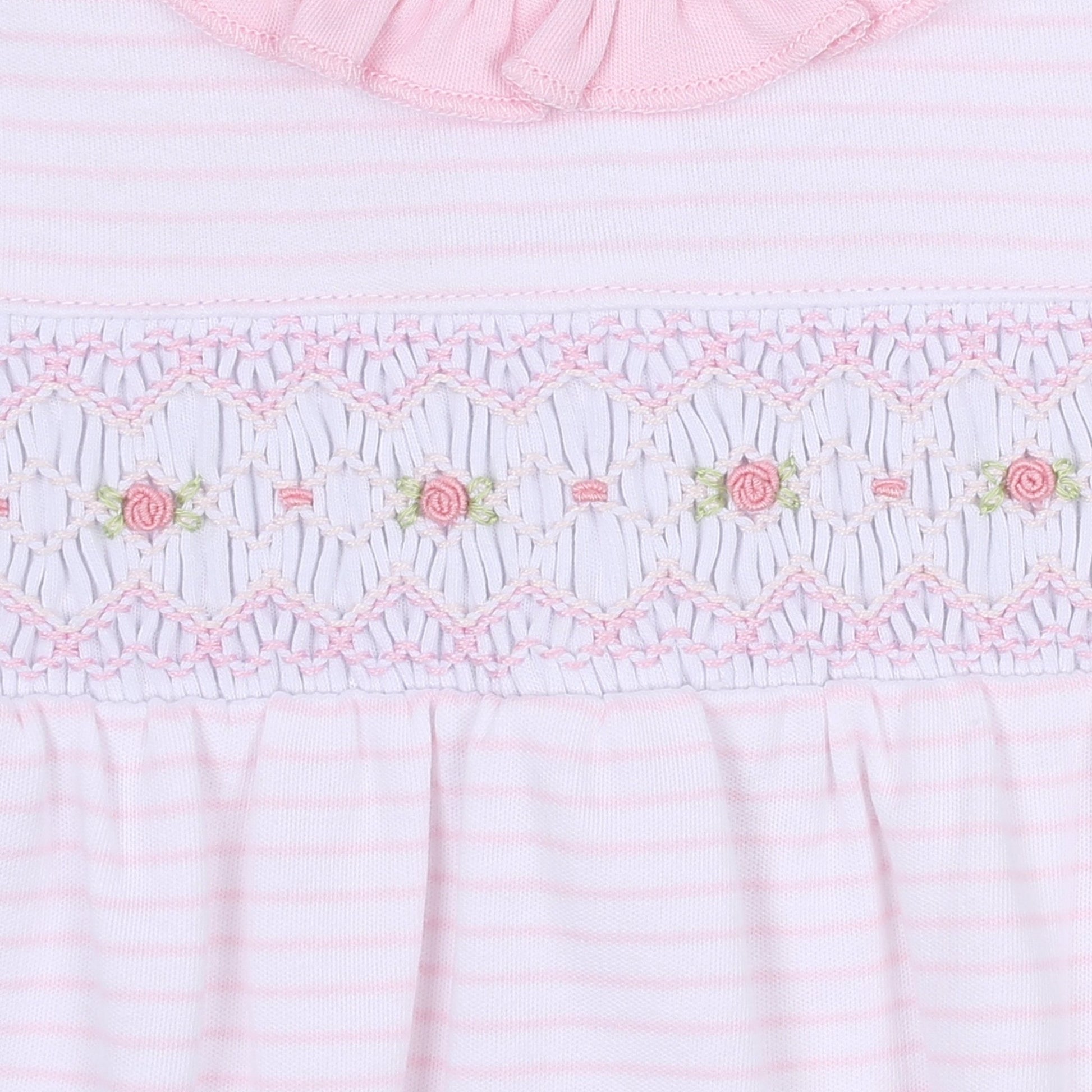 Katie & Kyle Pink Smocked Ruffle Short Sleeve Gathered Gown - Magnolia BabyGown