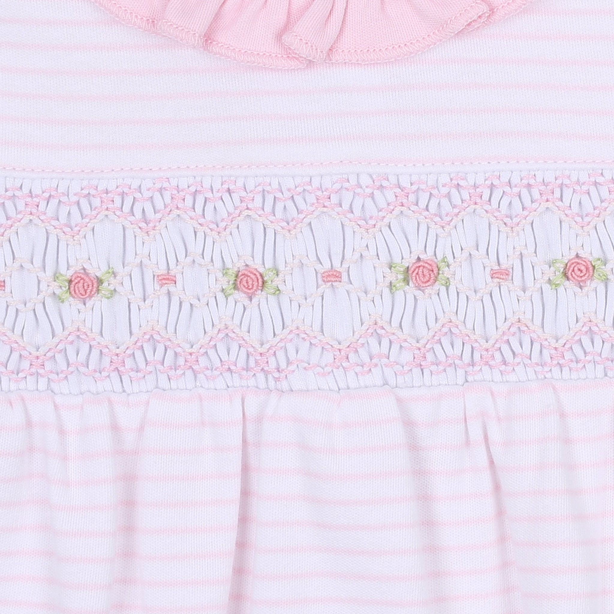 Katie & Kyle Pink Smocked Ruffle Short Sleeve Gathered Gown - Magnolia BabyGown