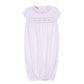 Katie & Kyle Pink Smocked Ruffle Short Sleeve Gathered Gown - Magnolia BabyGown