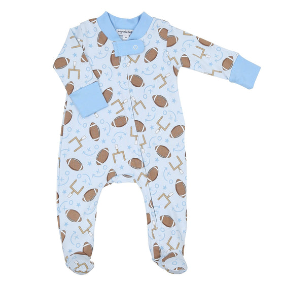 Kick Off! Print Zip Footie - Blue - Magnolia BabyFootie