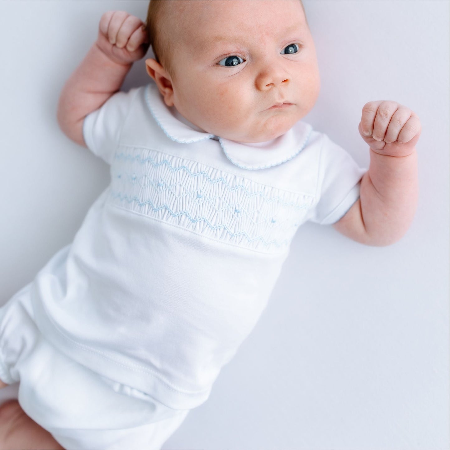 Landon's Classics Smocked Short Sleeve Diaper Cover Set - Light Blue - Magnolia BabyDiaper Cover