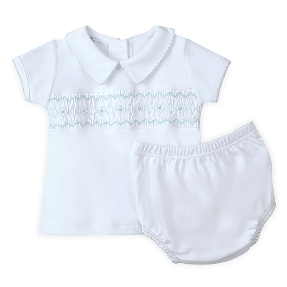 Landon's Classics Smocked Short Sleeve Diaper Cover Set - Light Blue - Magnolia BabyDiaper Cover