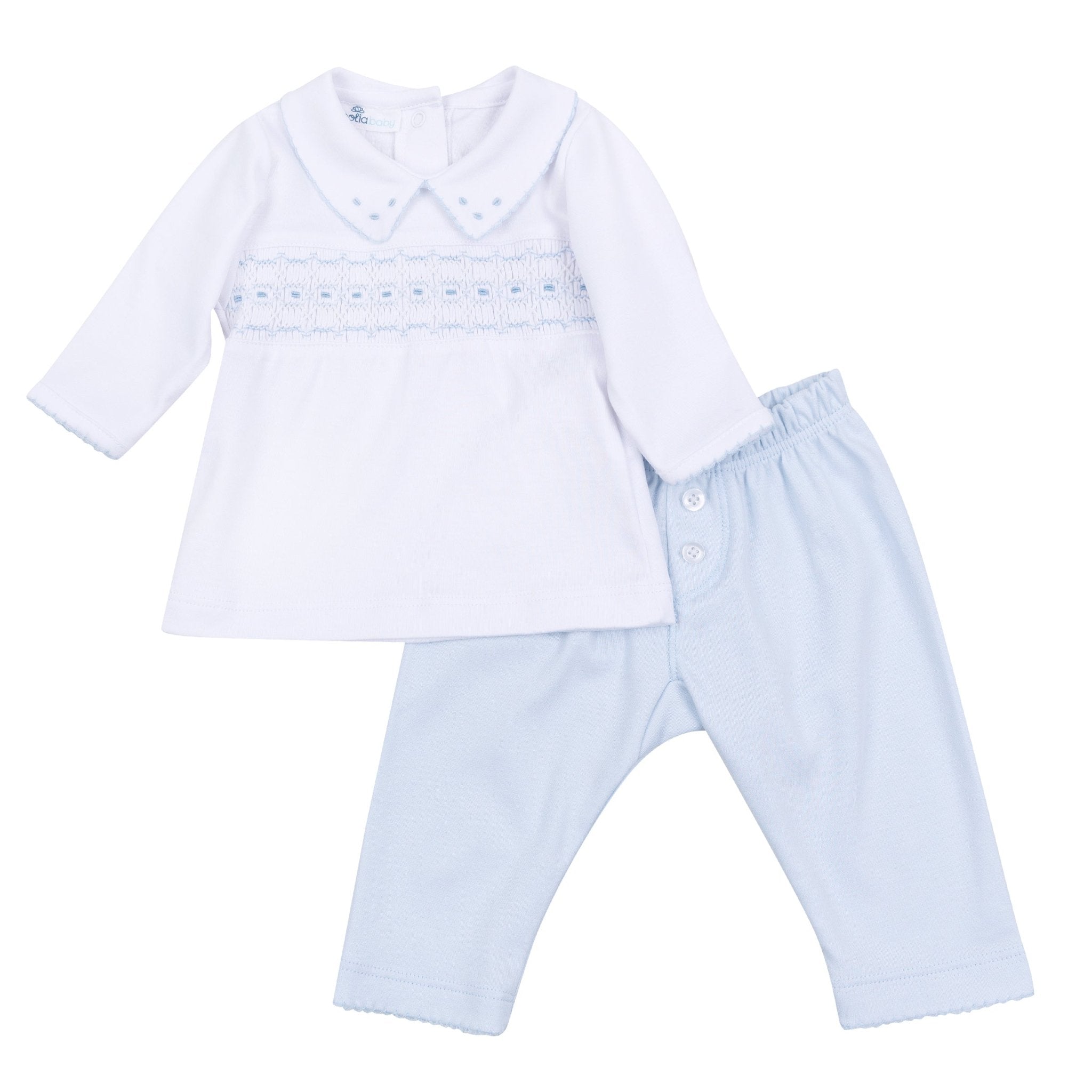 Landry Smocked 2pc Pant Set - Light Blue - Magnolia Baby2pc Pant Set