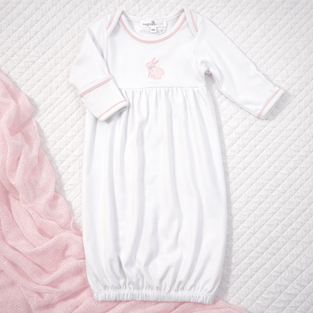 Leaping Bunnies Gathered Gown - Pink - Magnolia BabyGown