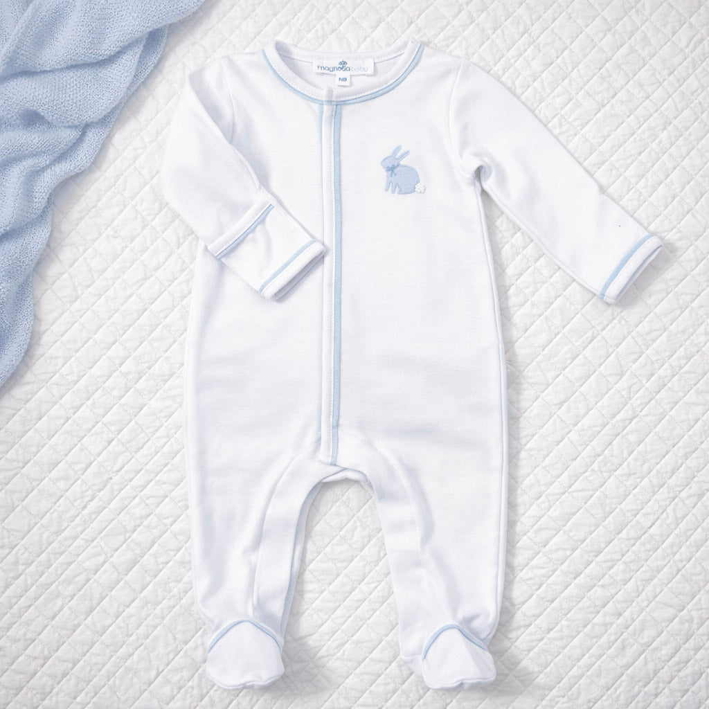 Magnolia Baby_Leaping Bunnies Hand-Embroidered Footie - Light Blue_1