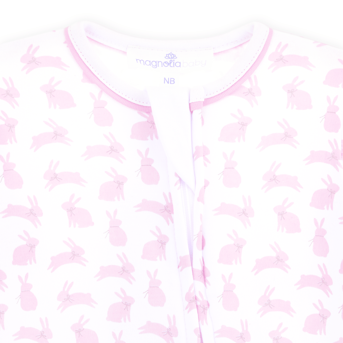 Magnolia Baby_Leaping Bunnies Print Ruffle Zip Footie - Pink_3