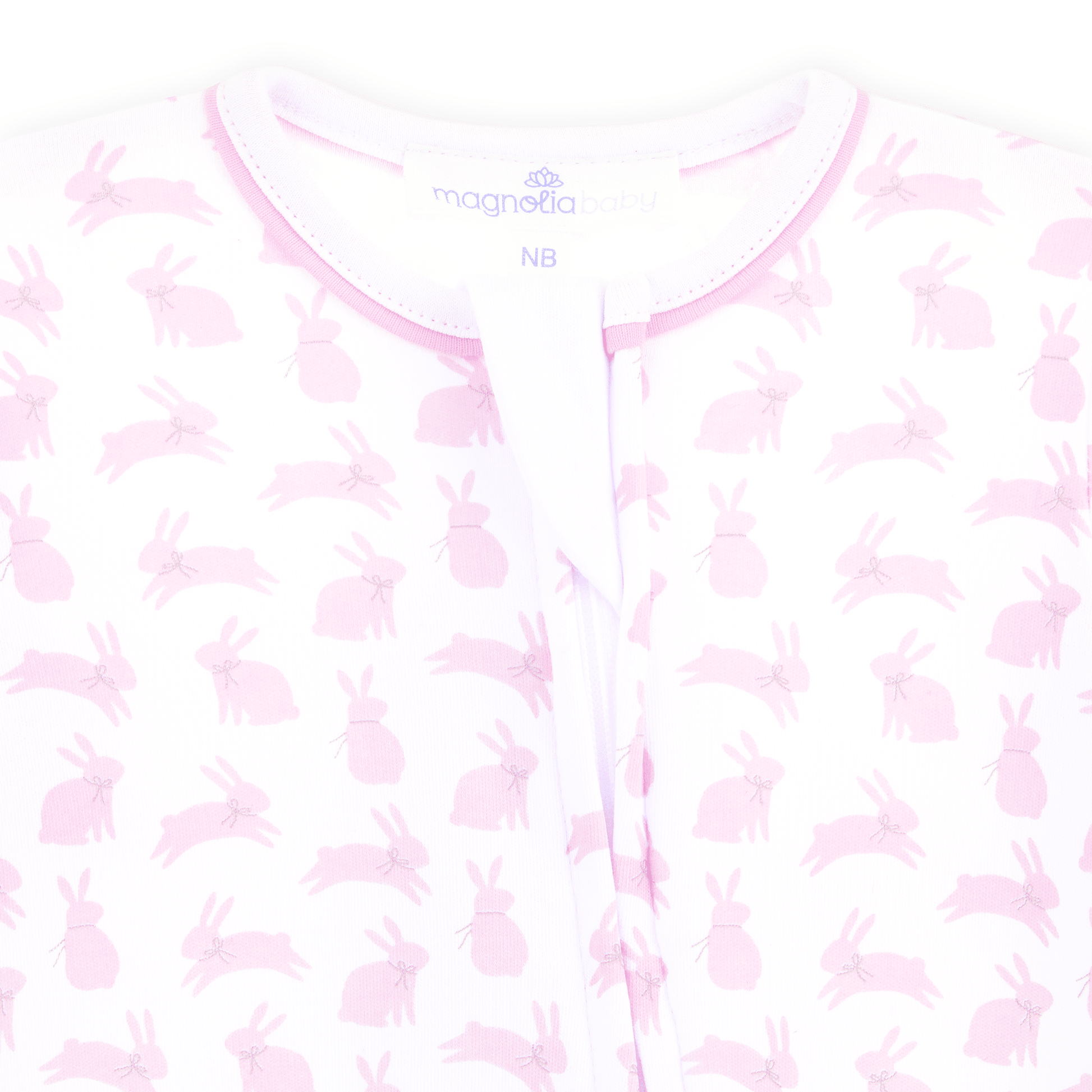 Magnolia Baby_Leaping Bunnies Print Ruffle Zip Footie - Pink_3