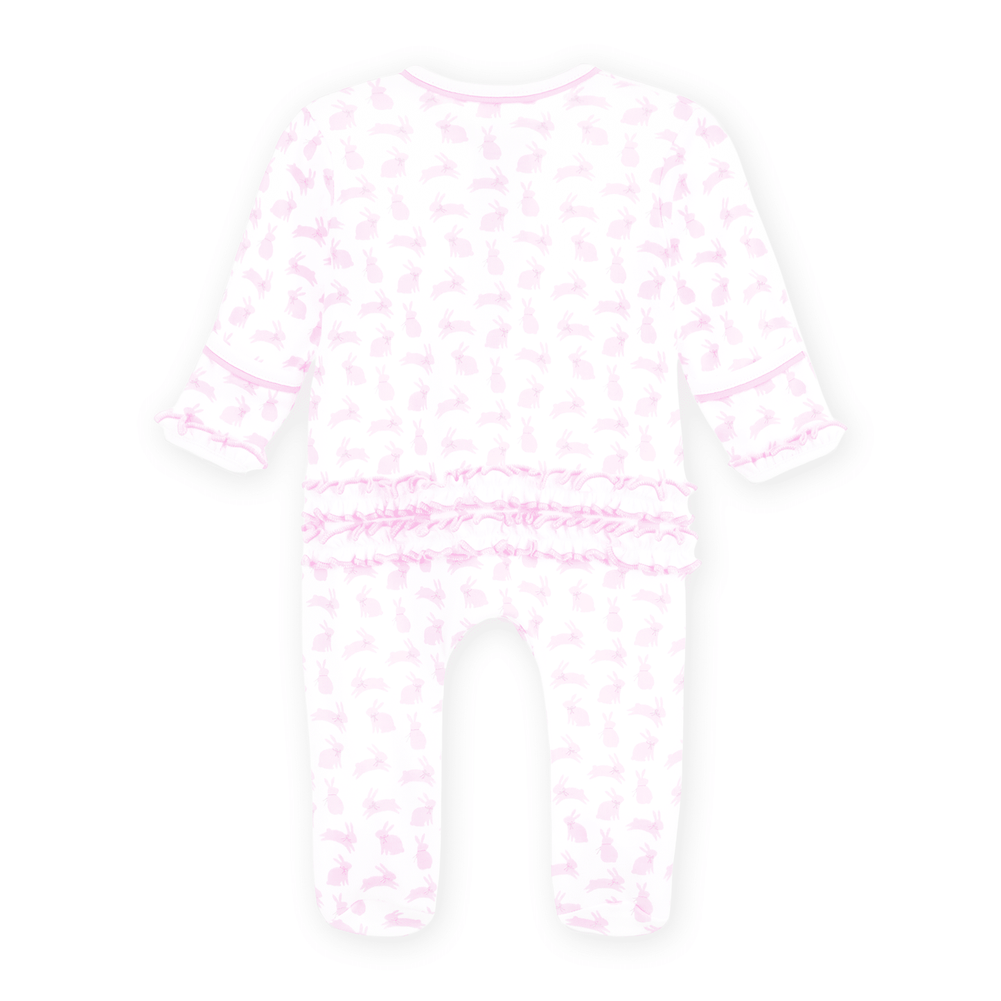 Magnolia Baby_Leaping Bunnies Print Ruffle Zip Footie - Pink_2