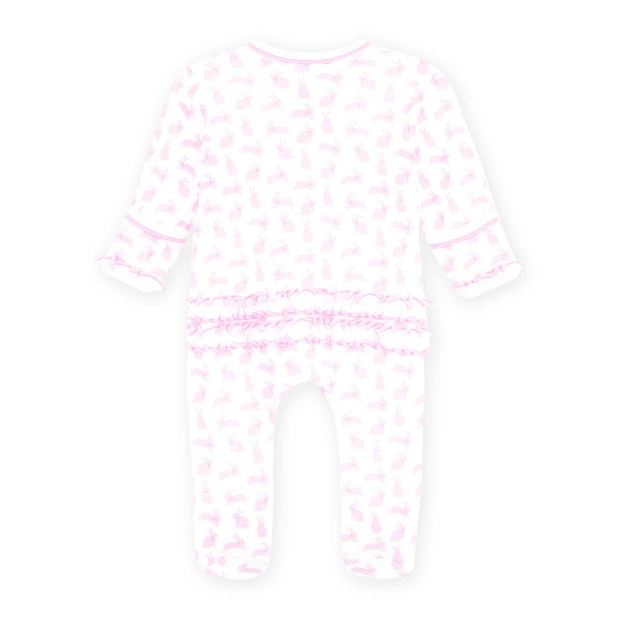 Magnolia Baby_Leaping Bunnies Print Ruffle Zip Footie - Pink_2