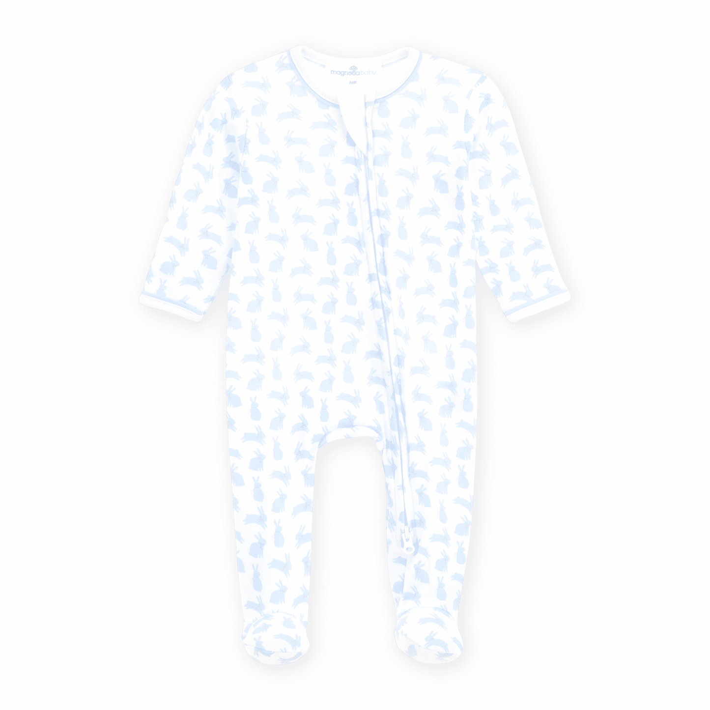 Leaping Bunnies Print Zip Footie - Light Blue - Magnolia BabyFootie