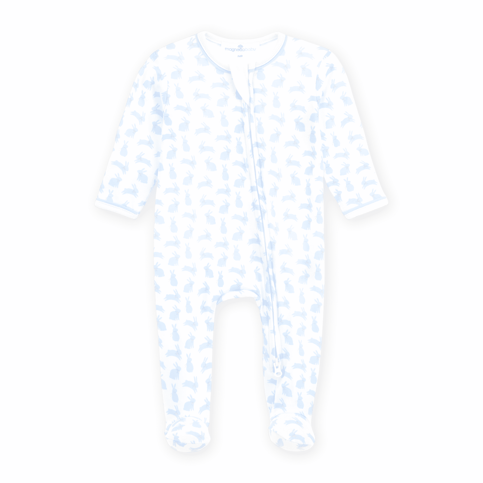 Leaping Bunnies Print Zip Footie - Light Blue - Magnolia BabyFootie