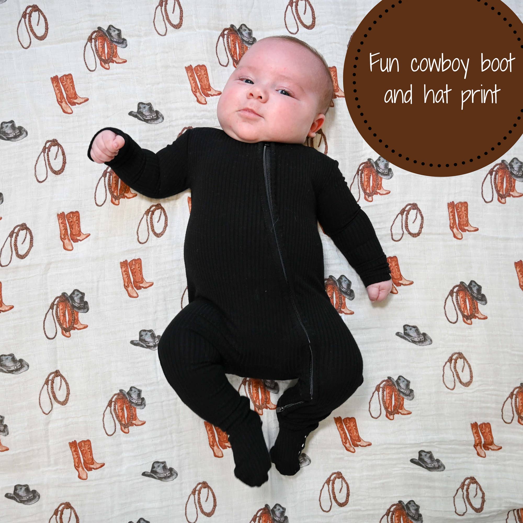 Life Is Better In Boots Western Baby Muslin Swaddle Blanket - Magnolia BabySwaddle Blanket