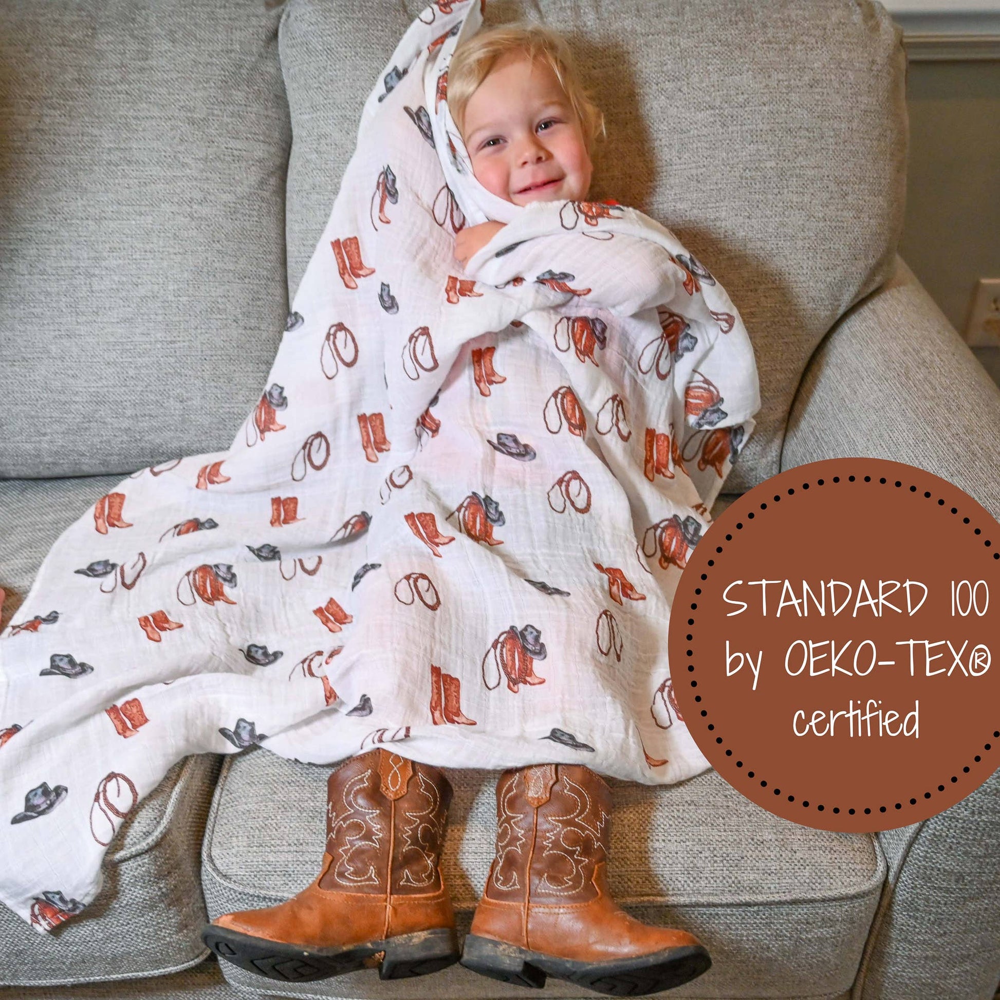 Life Is Better In Boots Western Baby Muslin Swaddle Blanket - Magnolia BabySwaddle Blanket