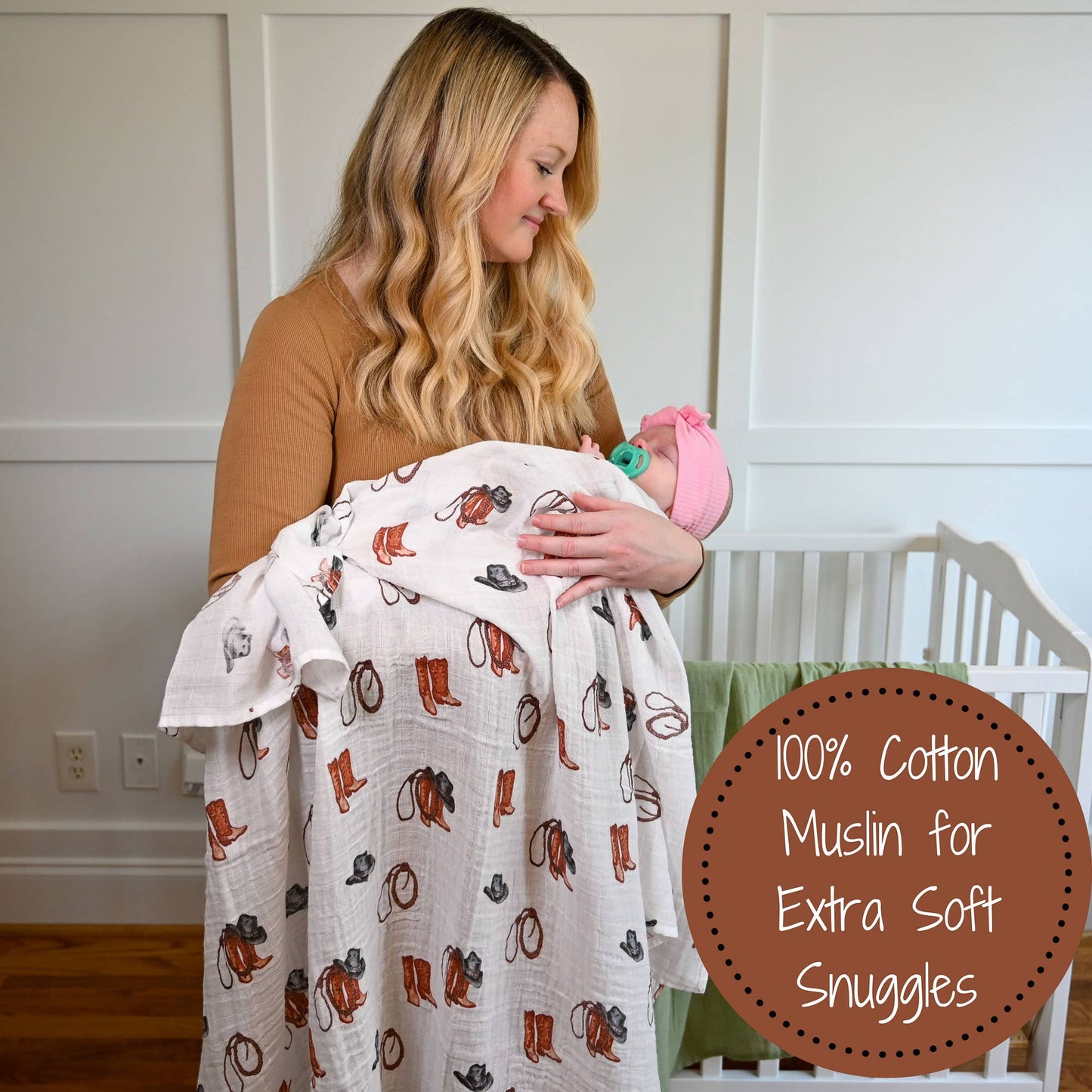 Life Is Better In Boots Western Baby Muslin Swaddle Blanket - Magnolia BabySwaddle Blanket
