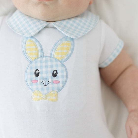 Lil' Bunny Applique Infant/Toddler Collared Bubble - Blue - Magnolia BabyBubble