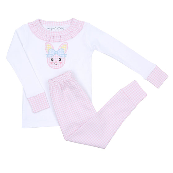 Lil' Bunny Applique Ruffle Long Pajamas - Pink - Magnolia BabyLong Pajamas