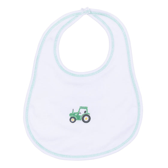 Lil' Green Tractor Embroidered Bib - Magnolia BabyBib