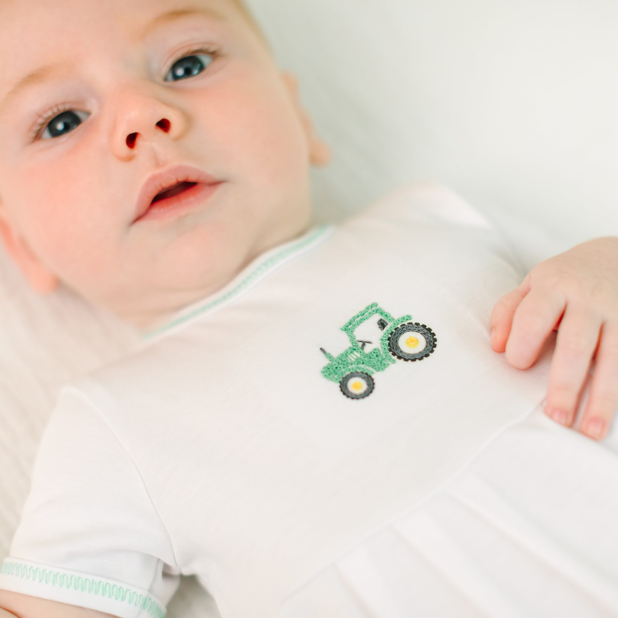 Lil' Green Tractor Embroidered Bubble - Magnolia BabyBubble