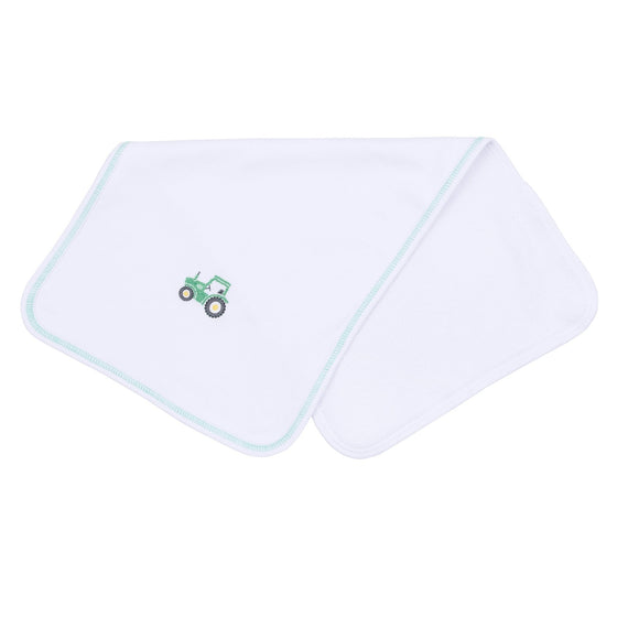 Lil' Green Tractor Embroidered Burp Cloth - Magnolia BabyBurp Cloth