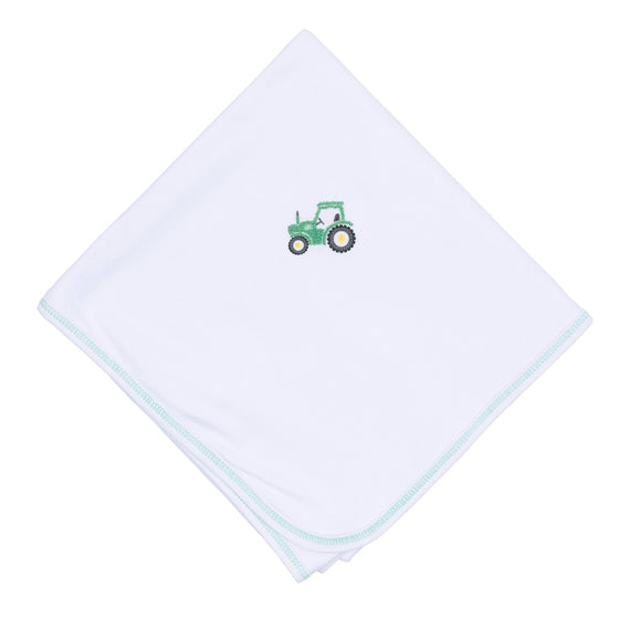 Lil' Green Tractor Embroidered Receiving Blanket - Magnolia BabyReceiving Blanket