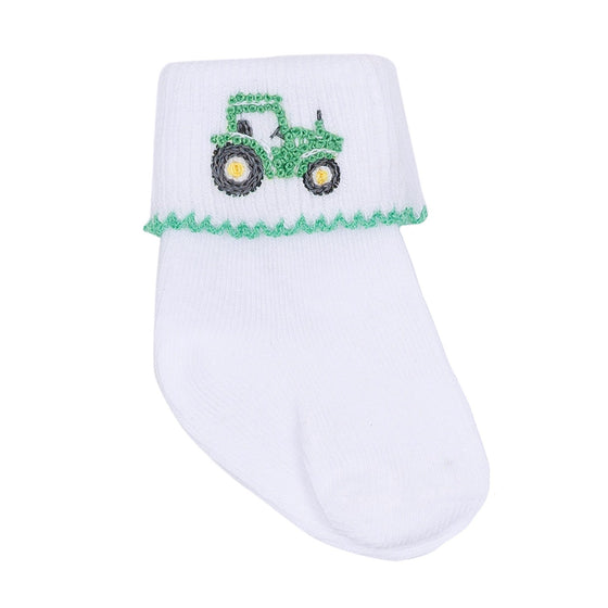 Lil' Green Tractor Embroidered Socks - Magnolia BabySocks