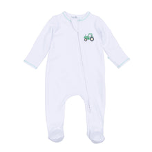  Lil' Green Tractor Embroidered Zip Footie - Magnolia BabyFootie