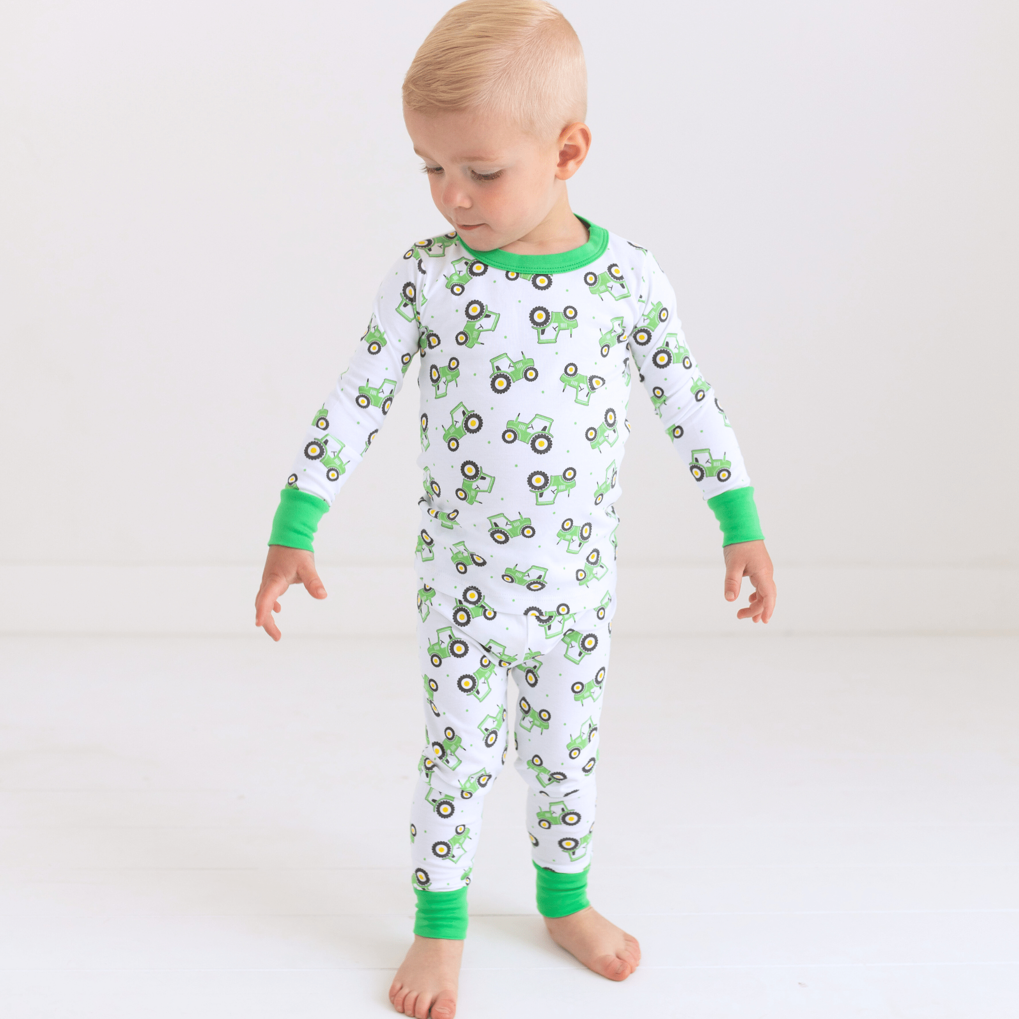 Lil' Green Tractor Long Pajamas - Magnolia BabyLong Pajamas