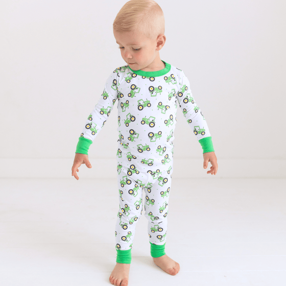 Lil' Green Tractor Long Pajamas - Magnolia BabyLong Pajamas