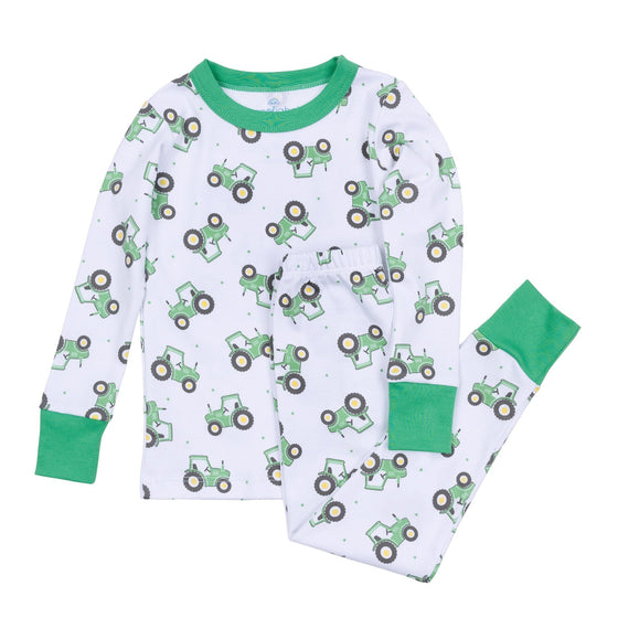 Lil' Green Tractor Long Pajamas - Magnolia BabyLong Pajamas