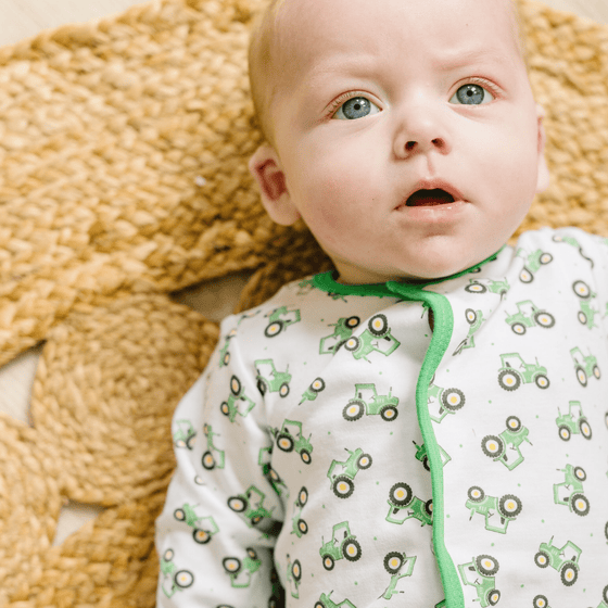 Lil' Green Tractor Print Footie - Magnolia BabyFootie