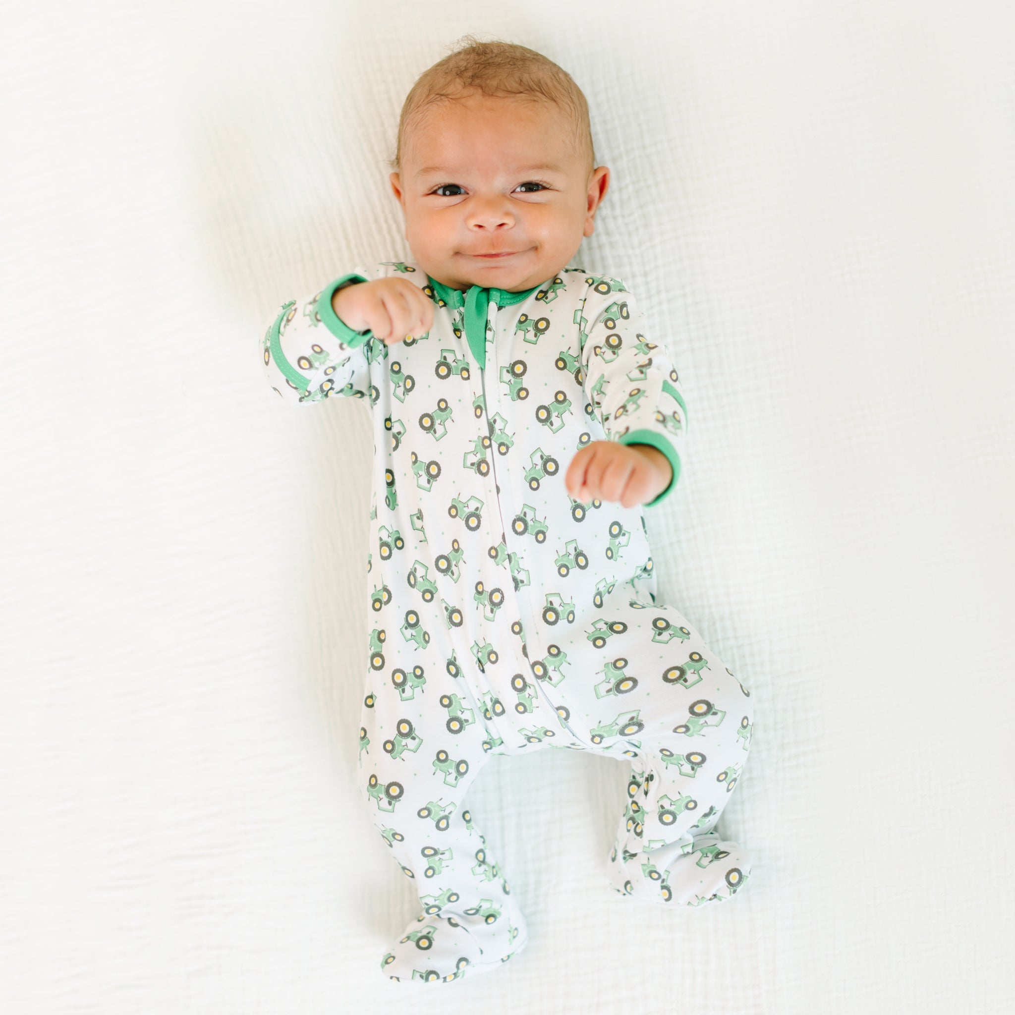 Lil' Green Tractor Print Zip Footie – Magnolia Baby