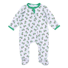  Lil' Green Tractor Print Zip Footie - Magnolia BabyFootie