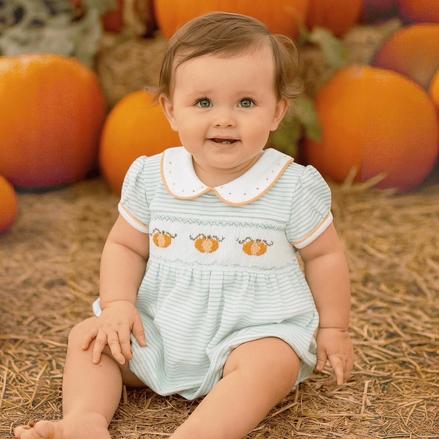 Lil' Pumpkin Classics Smocked Short Sleeve Girl Bubble - Magnolia BabyBubble