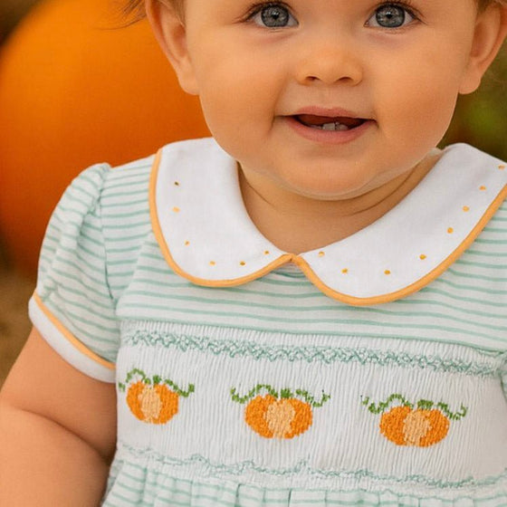 Lil' Pumpkin Classics Smocked Short Sleeve Girl Bubble - Magnolia BabyBubble