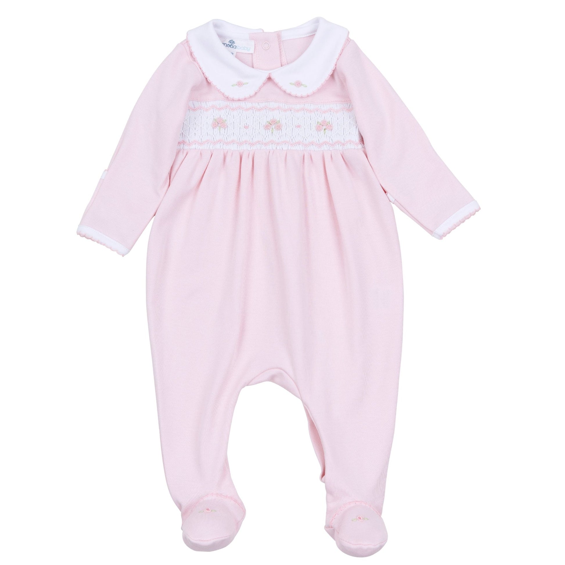 Lillian Smocked Footie - Pink - Magnolia BabyFootie