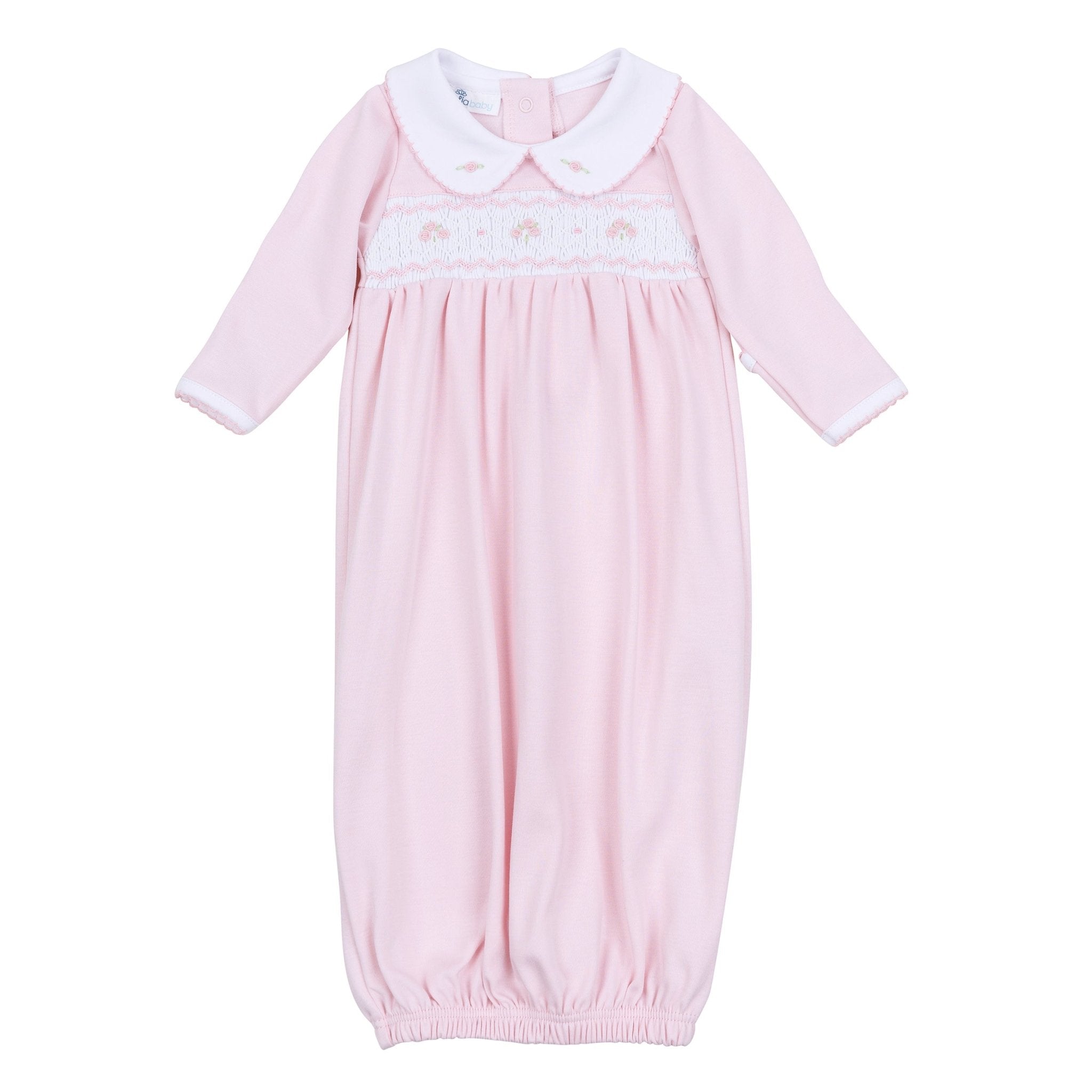 Lillian Smocked Gathered Gown - Pink - Magnolia BabyGown