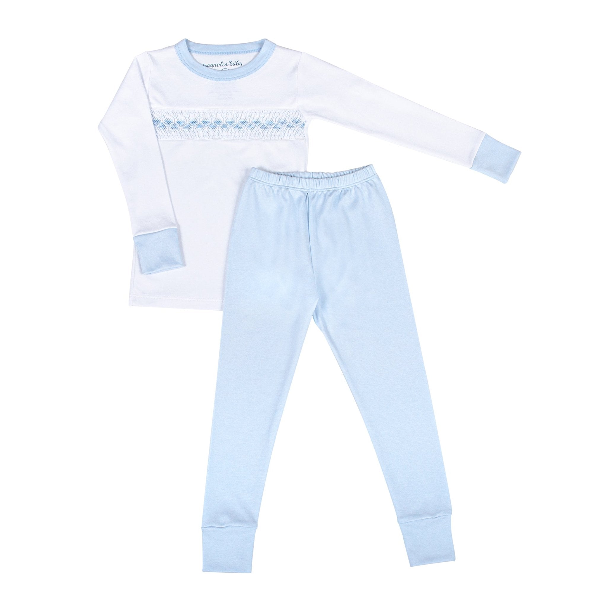 Lilly and Logan Smocked Long Pajamas - Blue - Magnolia BabyLong Pajamas
