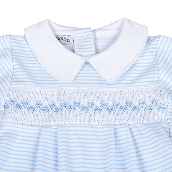 Lilly and Logan Smocked Short Sleeve Bubble - Blue - Magnolia BabyBubble